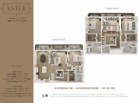 Floor plan for 3 beds, 3.5 baths, 2321 sqft